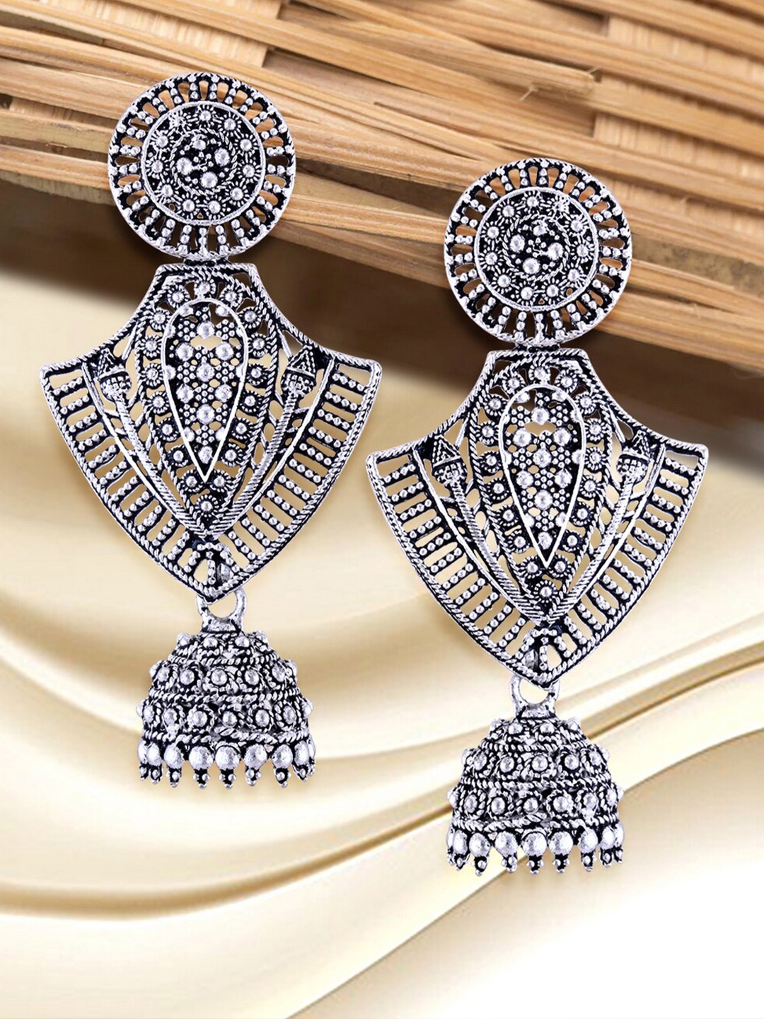 

Vighnaharta Rhodium-Plated Floral Shaped Jhumkas, Silver
