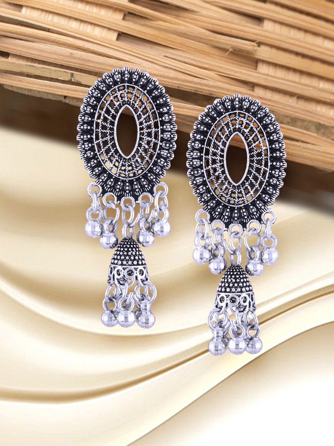 

Vighnaharta Rhodium-Plated Floral Shaped Jhumkas, Silver