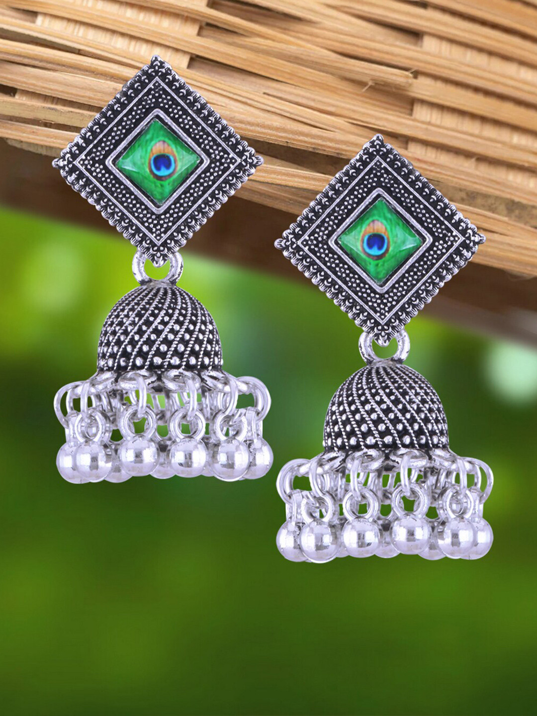 

Vighnaharta Rhodium-Plated Floral Shaped Jhumkas, Silver