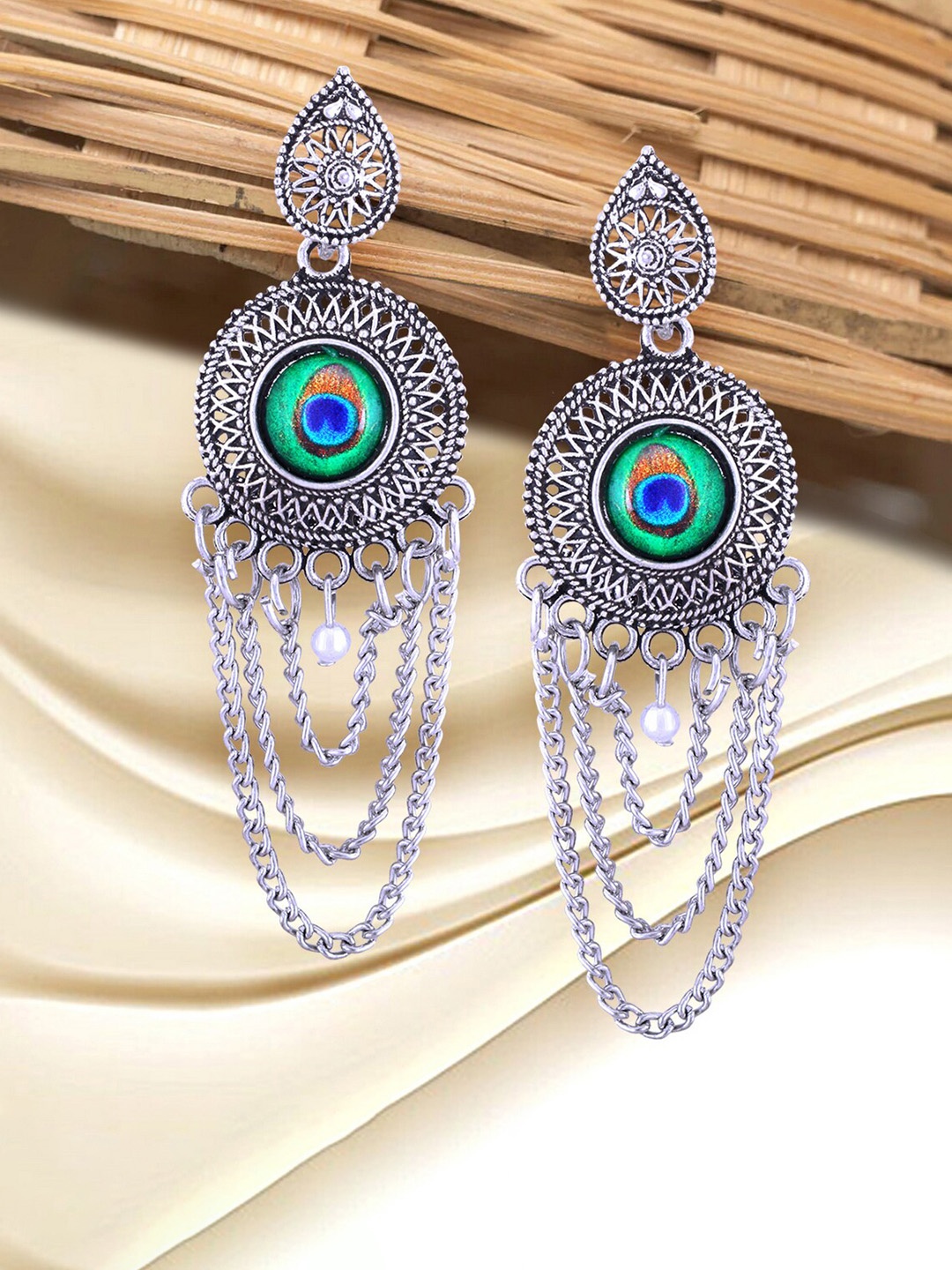 

Vighnaharta Rhodium-Plated Floral Shaped Jhumkas, Silver