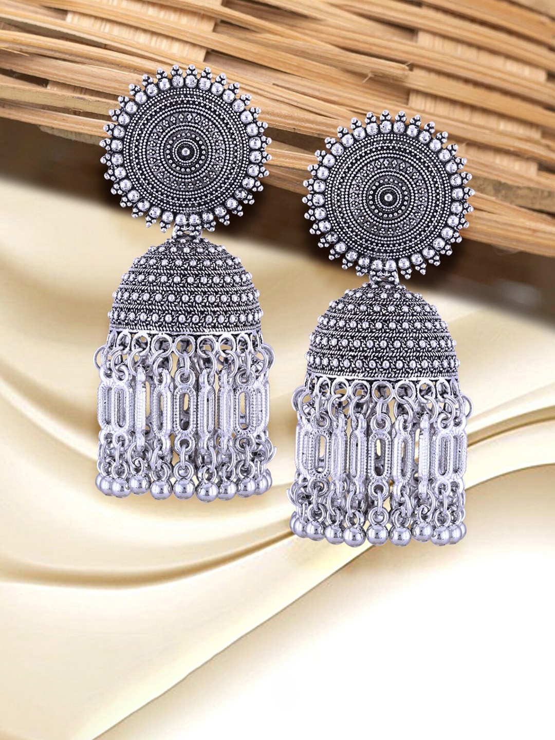 

Vighnaharta Rhodium-Plated Floral Shaped Jhumkas, Silver