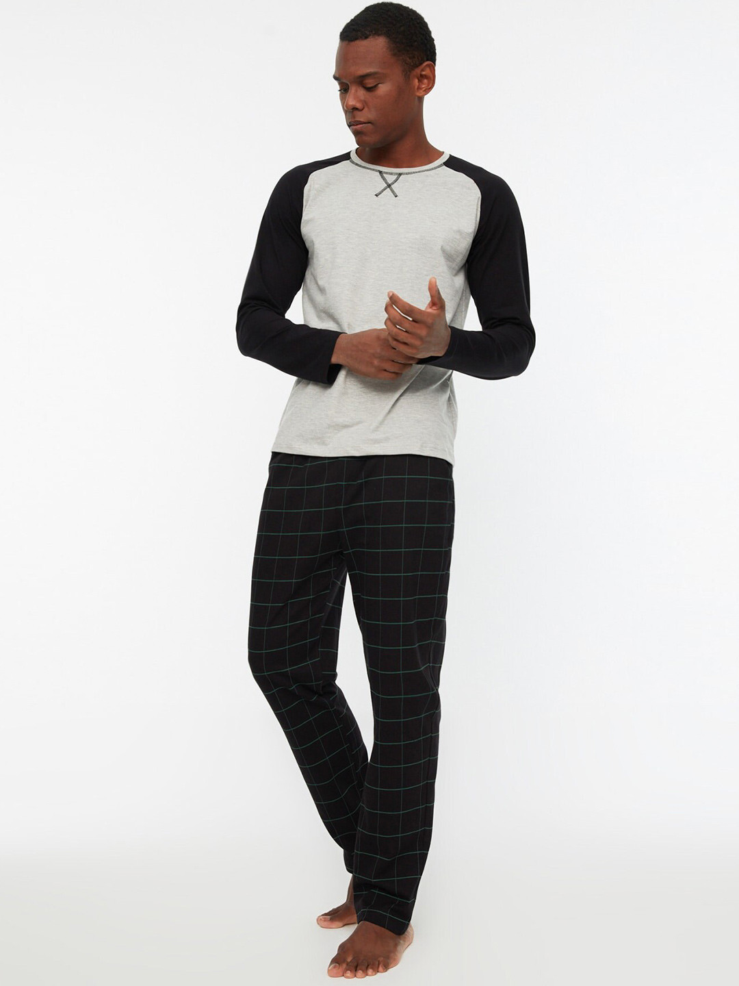 

Trendyol Checked Pure Cotton Lounge Pants, Green