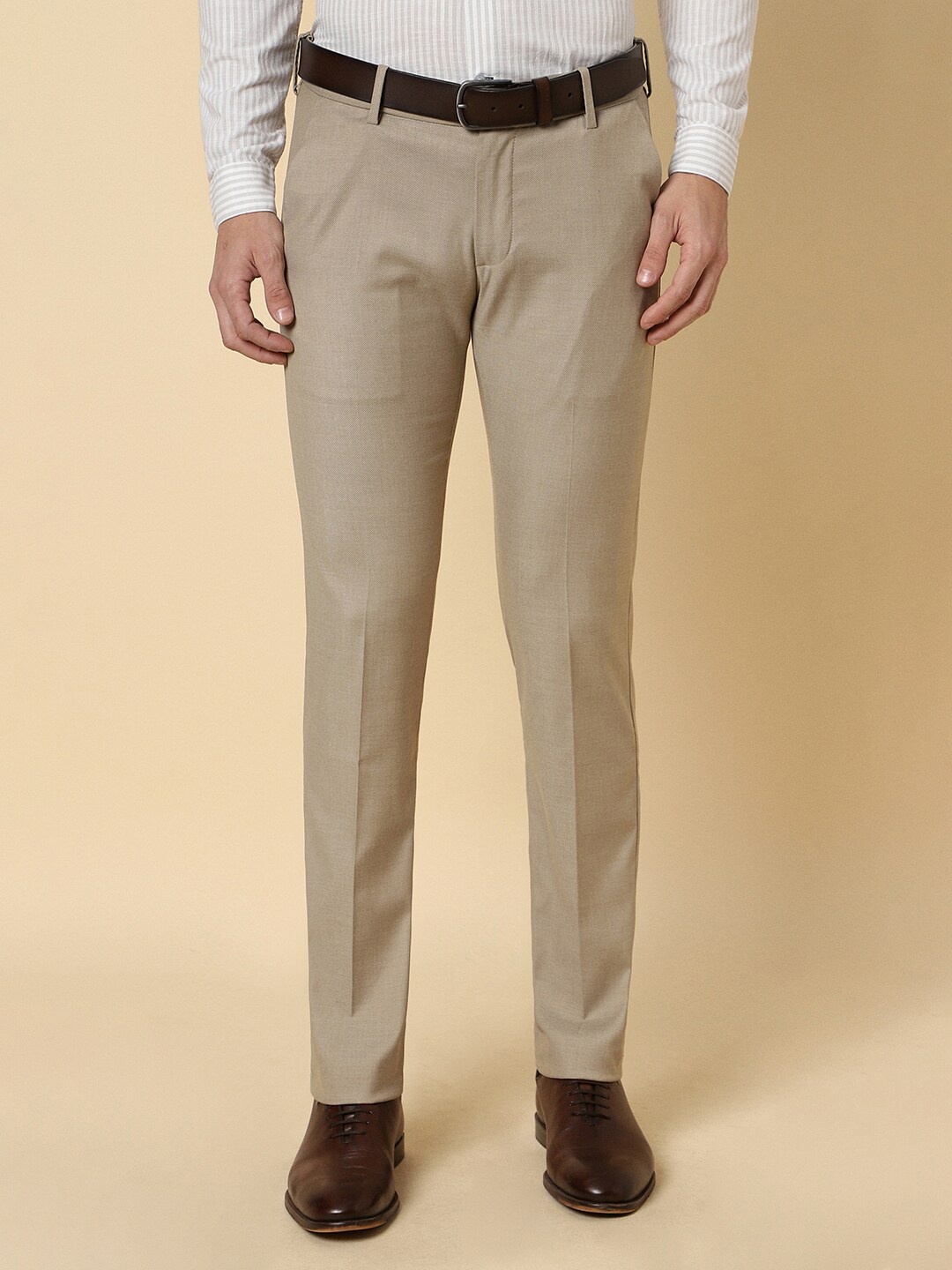 

Allen Solly Men Slim Fit Textured Formal Trousers, Khaki