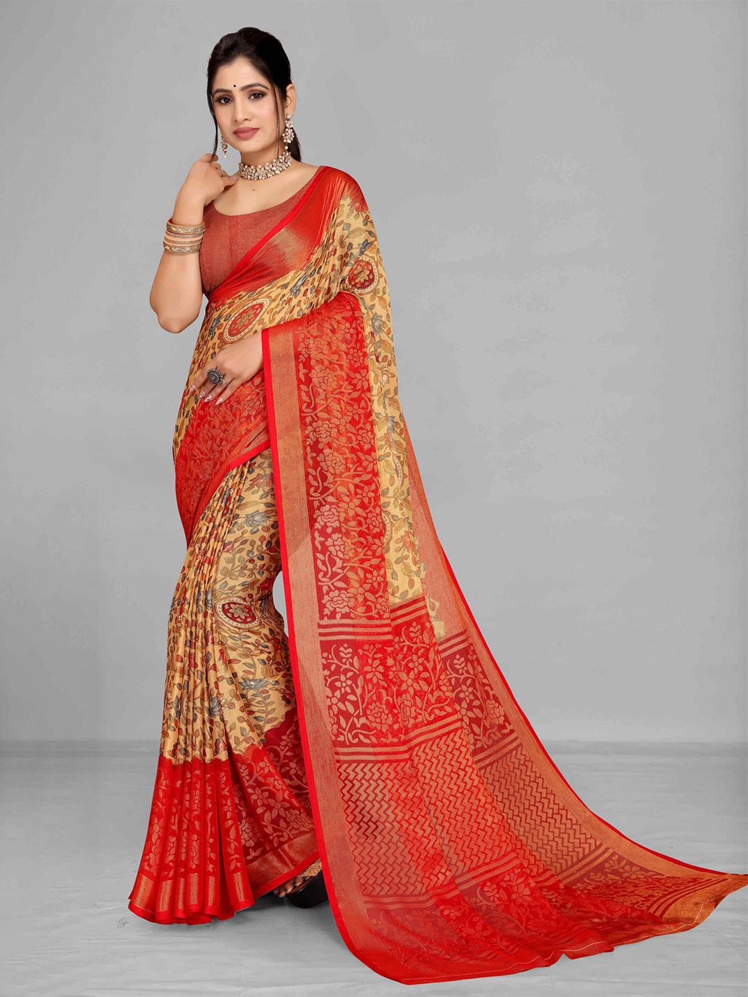 

EMV Ethnic Motifs Printed Woven Design Saree, Orange
