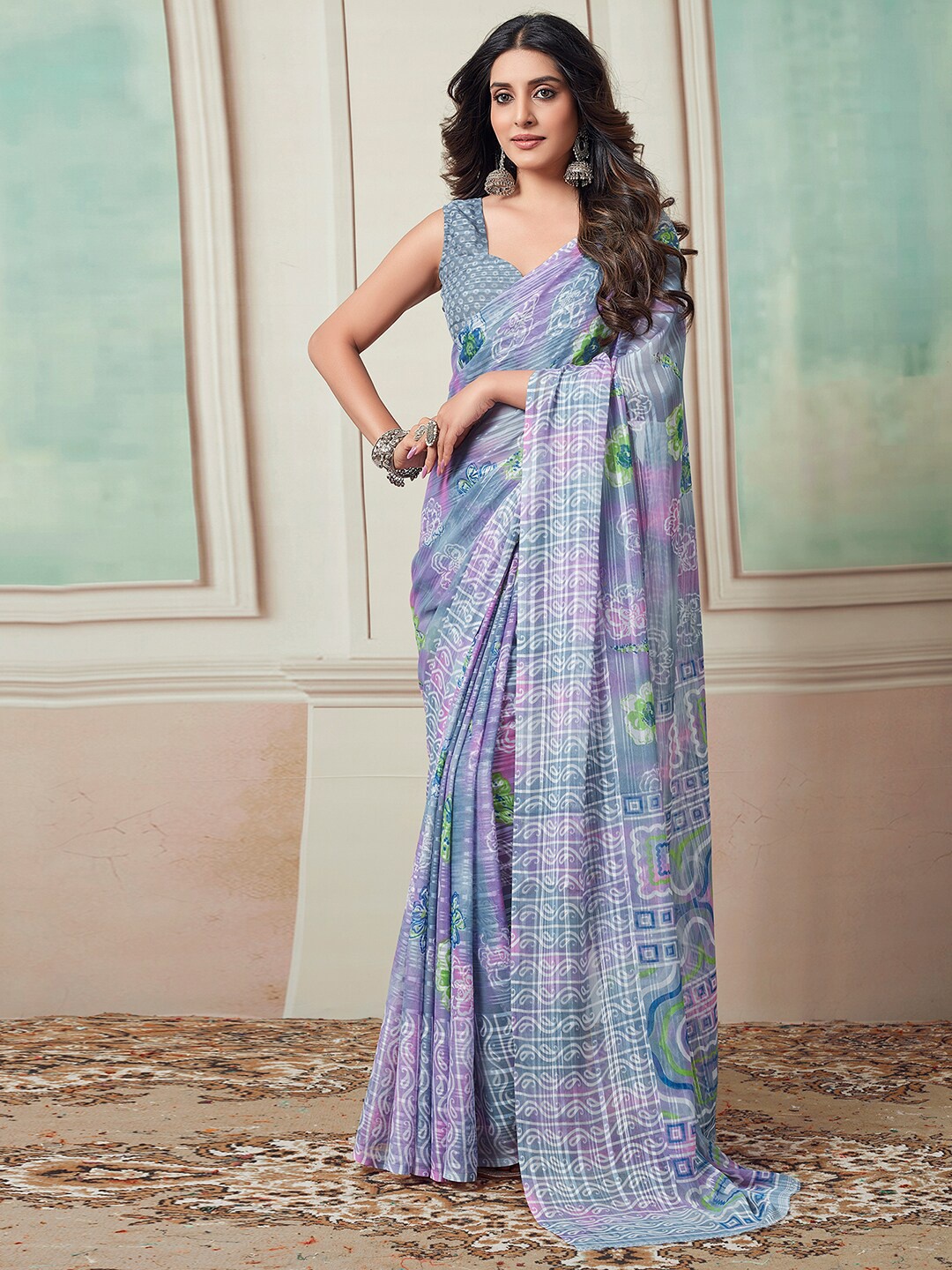 

KALINI Floral Printed Saree, Grey