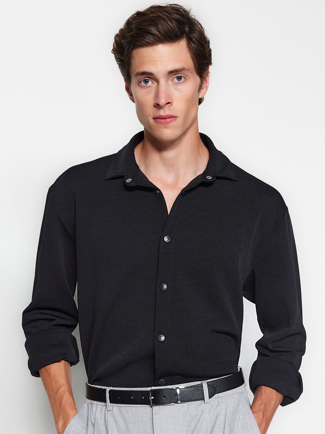 

Trendyol Self Design Opaque Casual Shirt, Black
