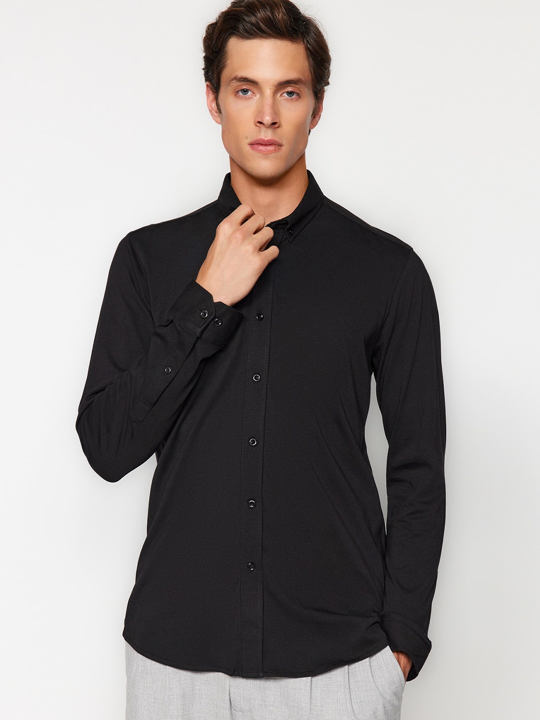 

Trendyol Spread Collar Long Sleeves Cotton Casual Shirt, Black