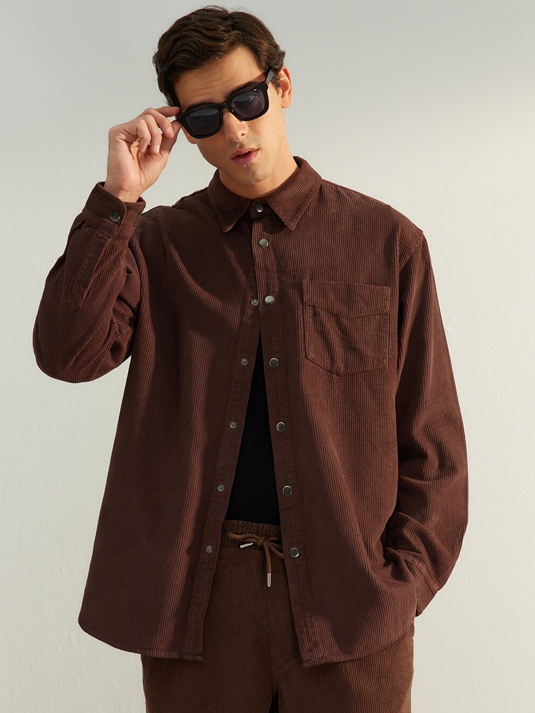 

Trendyol Self Design Opaque Cotton Casual Shirt, Brown
