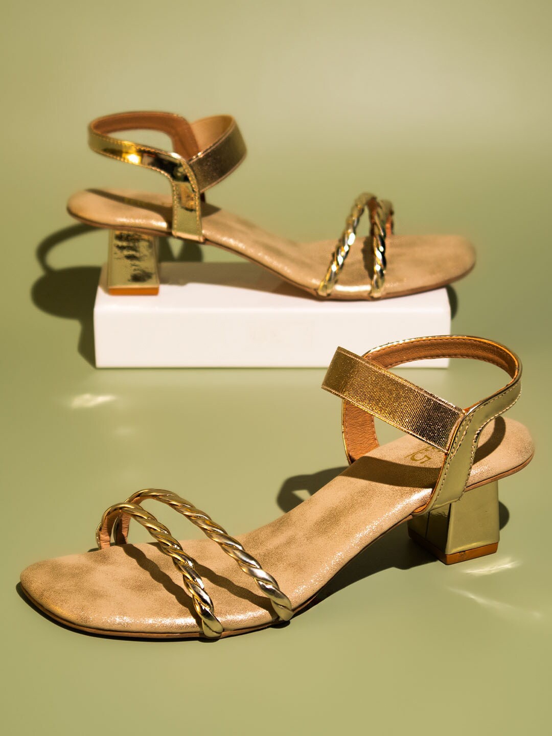 

Inc 5 Embellished Open Toe Block Heels, Gold