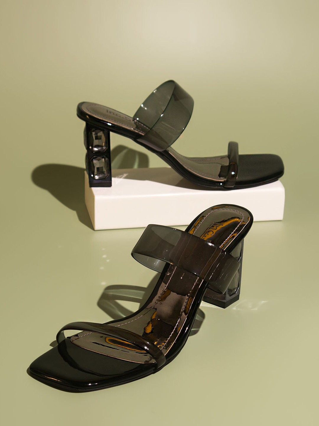 

Inc 5 Embellished Open Toe Block Heels, Black