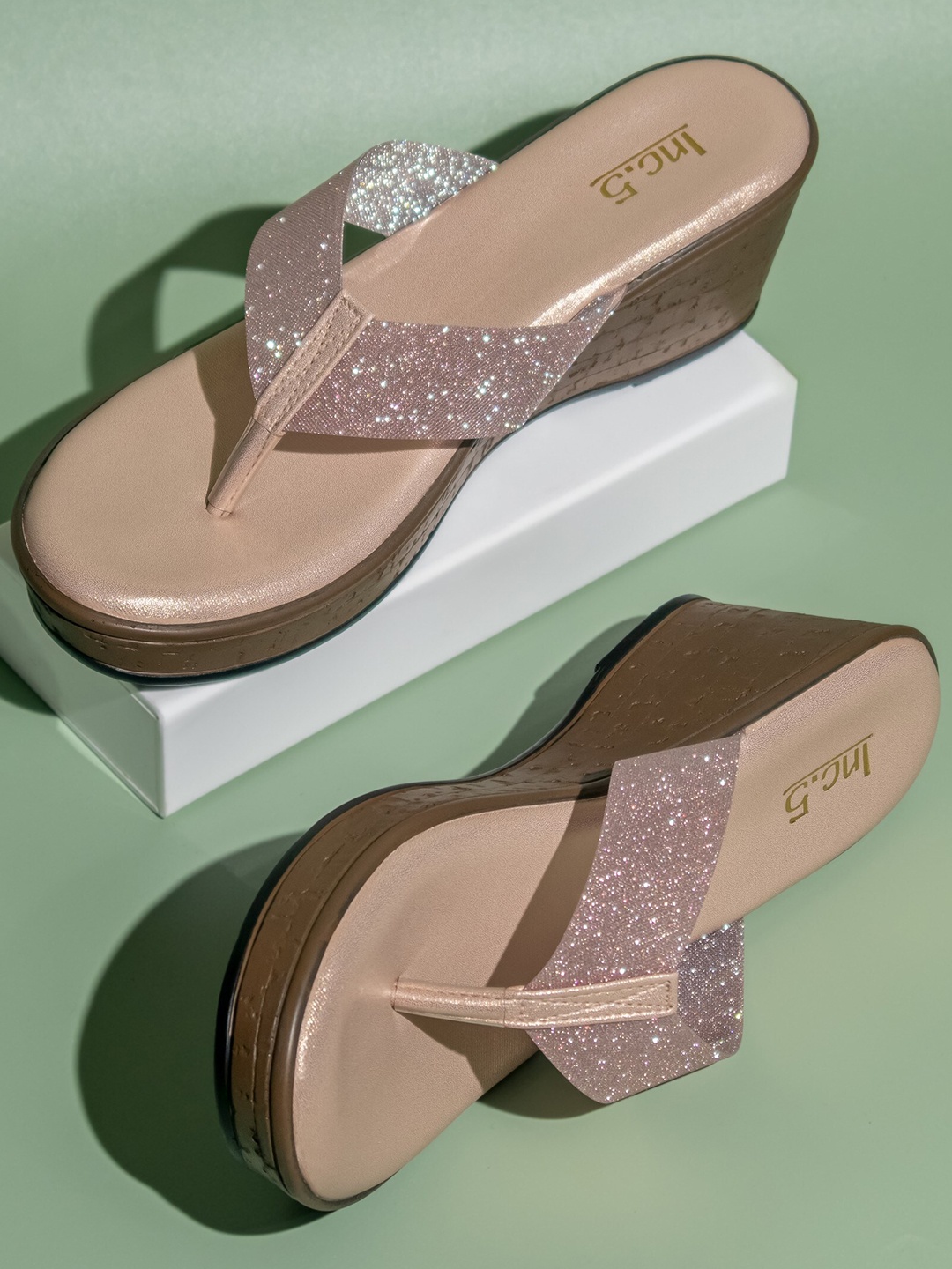 

Inc 5 Embellished Open Toe Wedge Heels, Gold