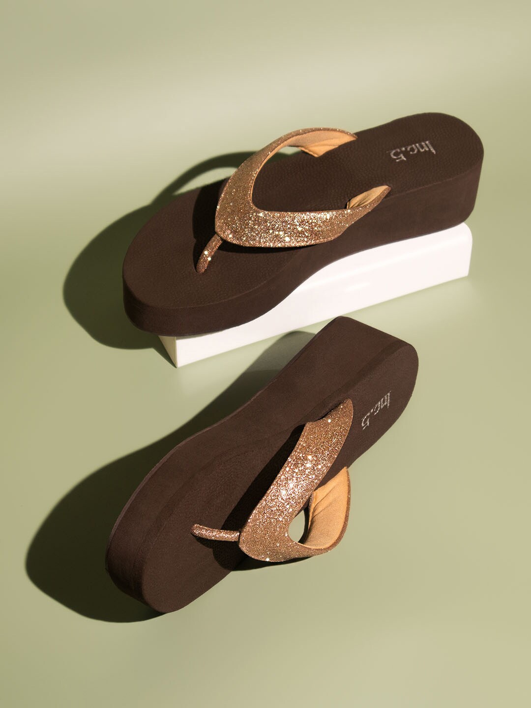 

Inc 5 Embellished Open Toe Wedge Heels, Gold