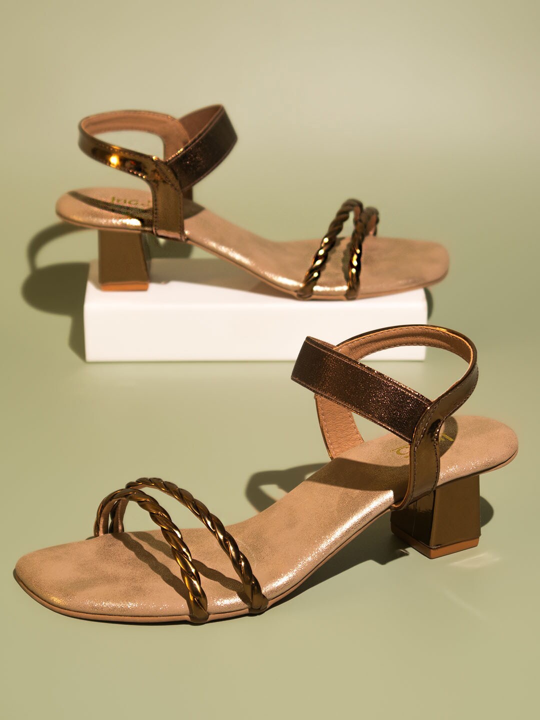 

Inc 5 Embellished Open Toe Block Heels, Gold