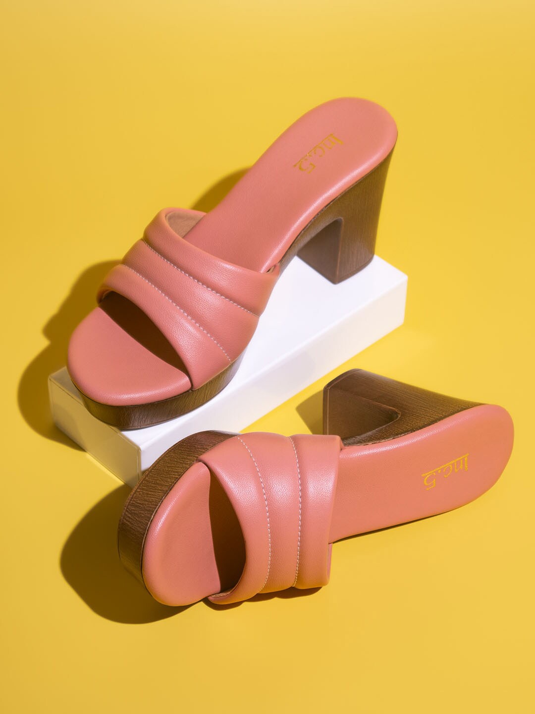 

Inc 5 Open Toe Block Heels, Peach
