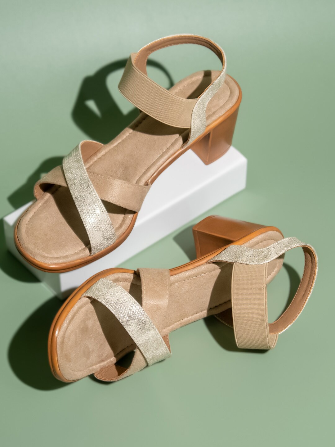 

Inc 5 Textured Open Toe Block Heels, Gold