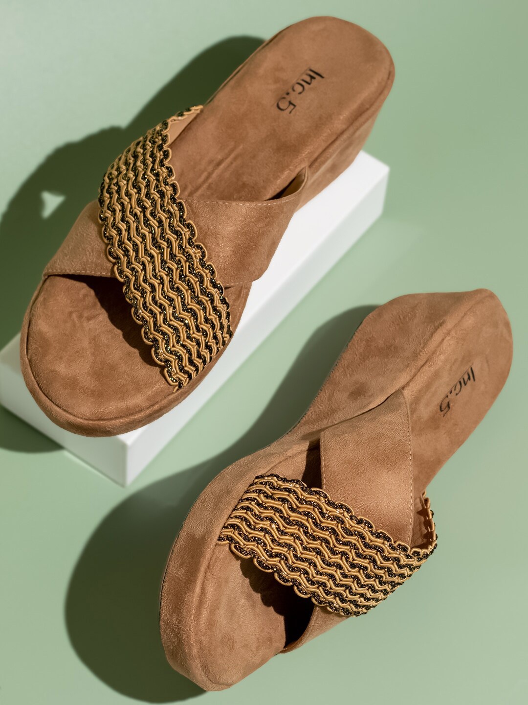 

Inc 5 Textured Open Toe Wedge Heels, Beige