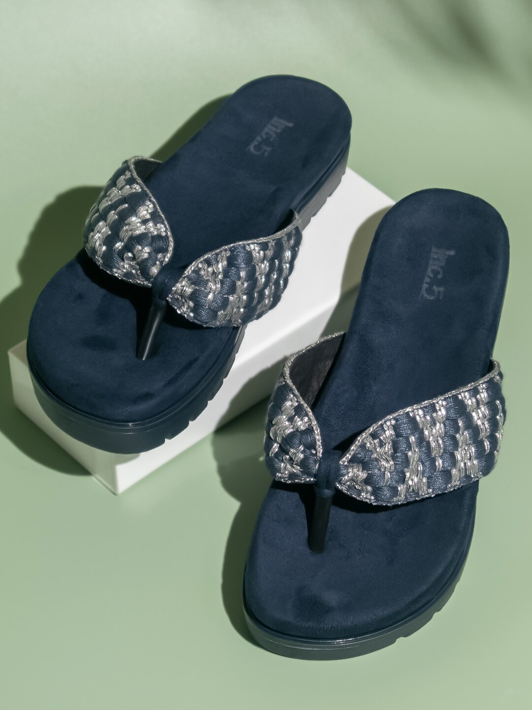 

Inc 5 Textured Open Toe Comfort Heels, Navy blue