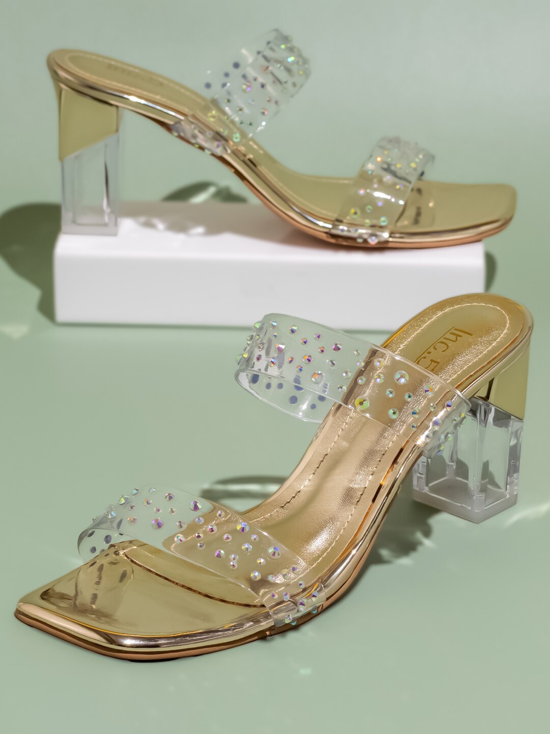 

Inc 5 Embellished Open Toe Block Heels, Gold
