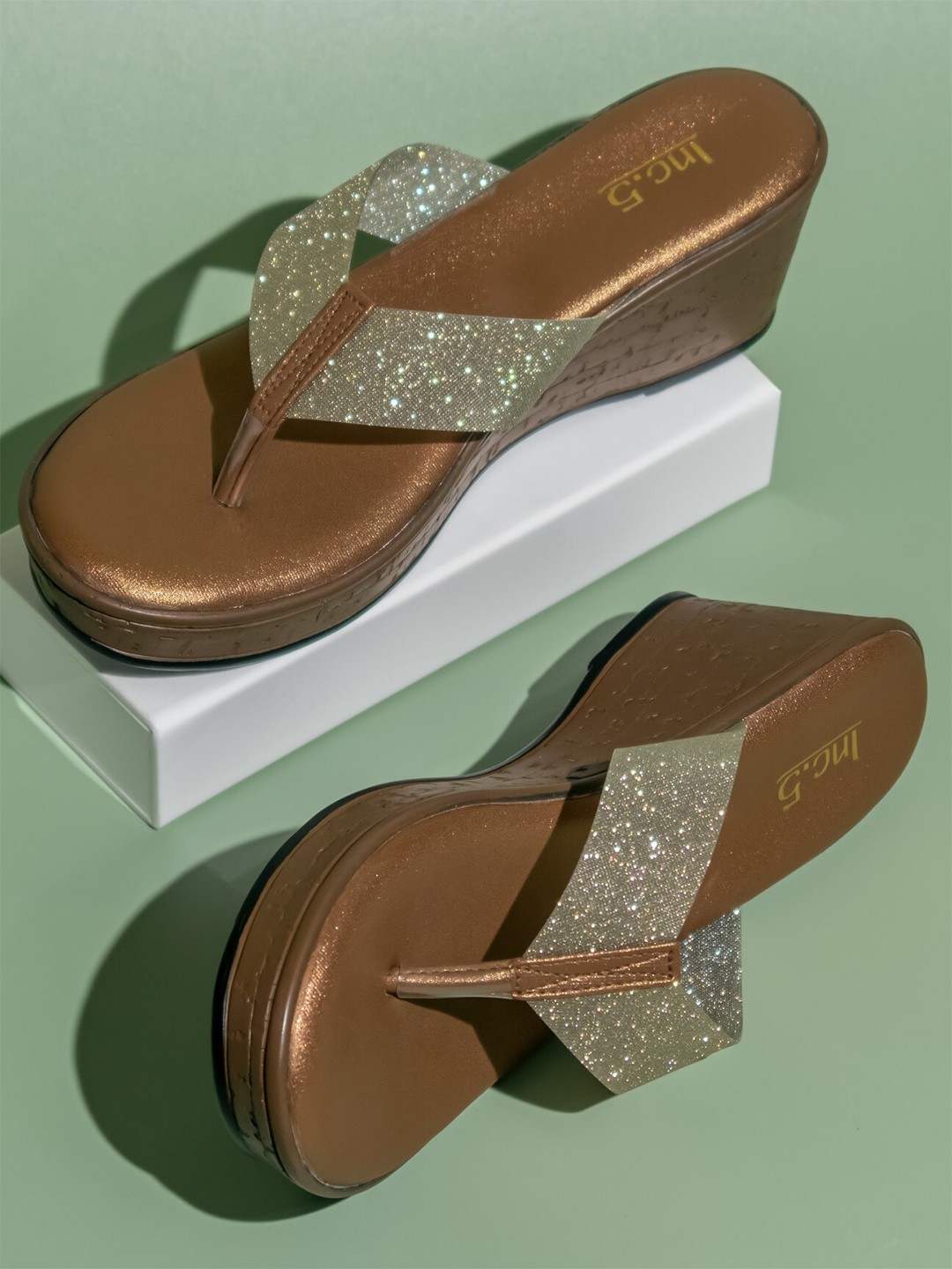 

Inc 5 Embellished Open Toe Wedge Heels, Gold