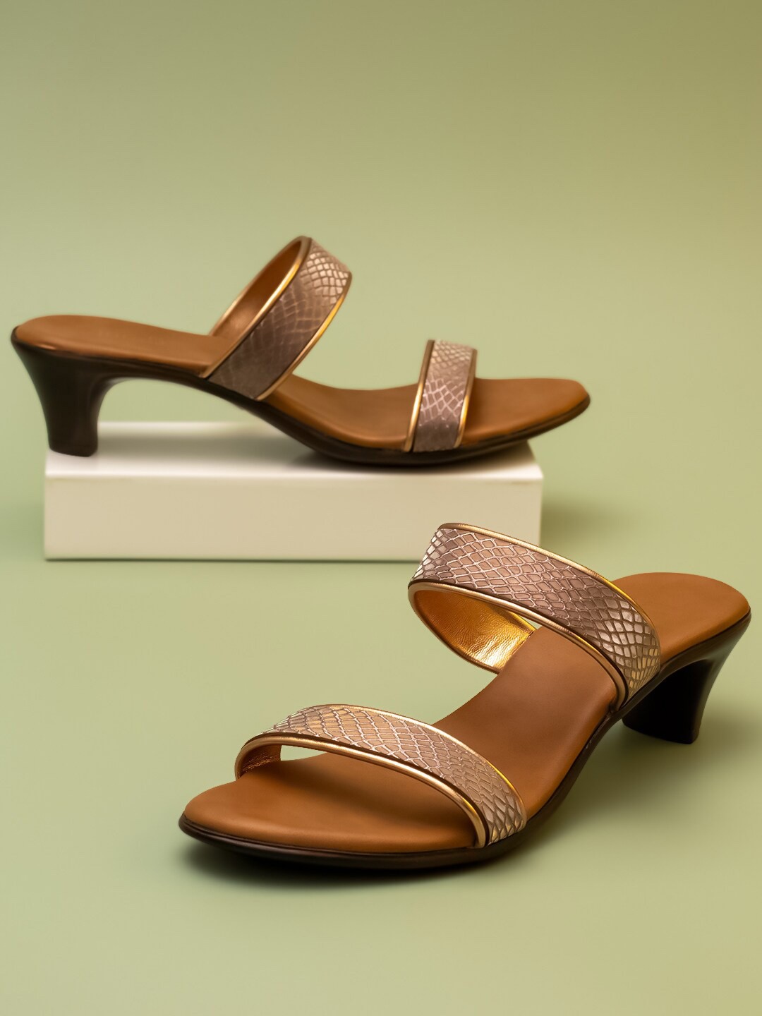

Inc 5 Printed Strappy Block Heels, Gold