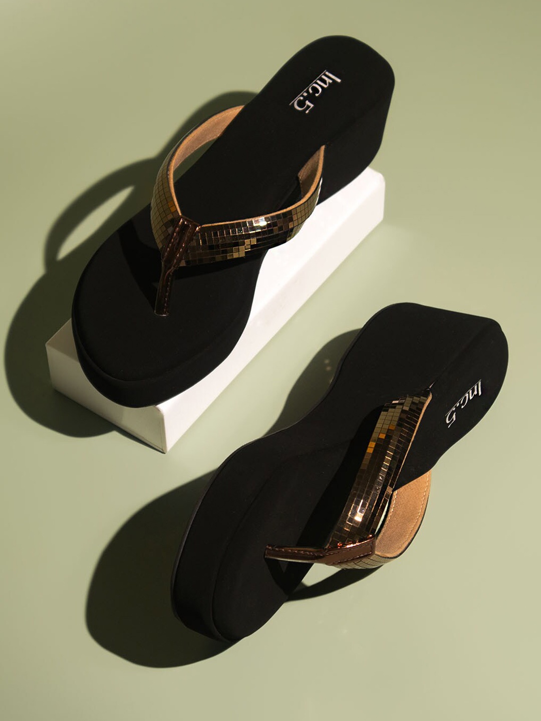 

Inc 5 Embellished Open Toe Wedge Heels, Gold