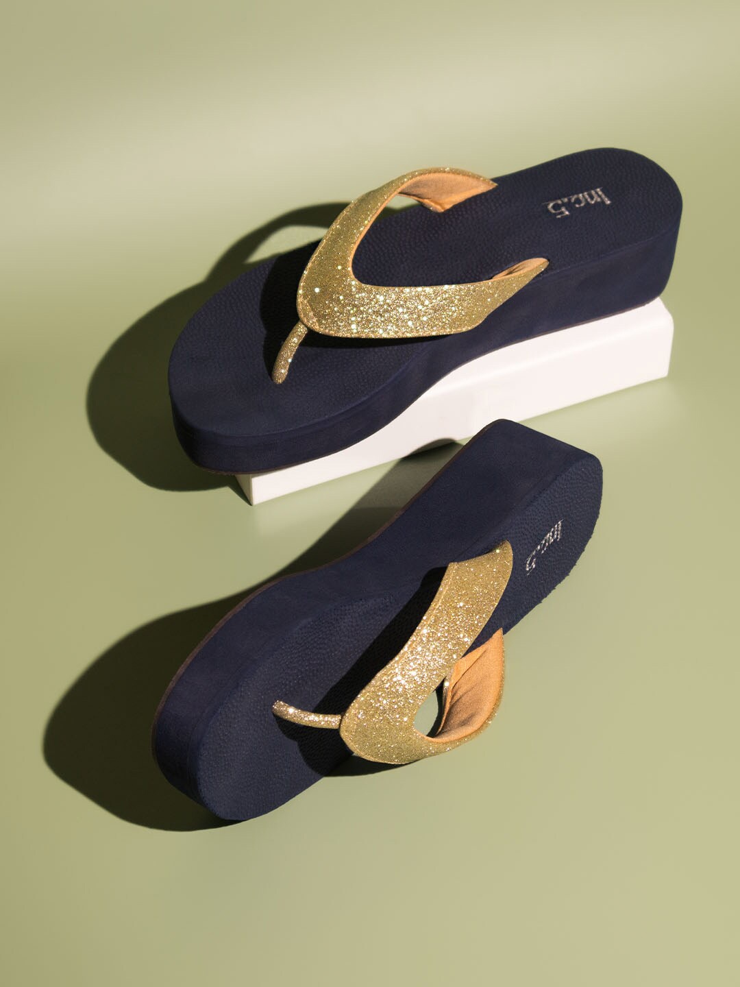 

Inc 5 Embellished Open Toe Wedge Heels, Gold