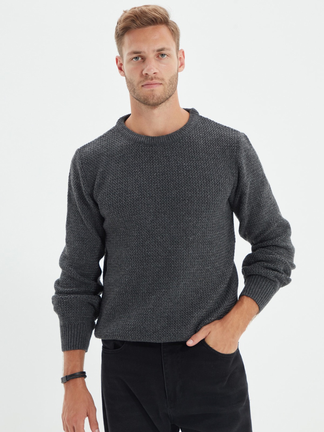 

Trendyol Knitted Pullover Ribbed Knitted Sweater, Grey