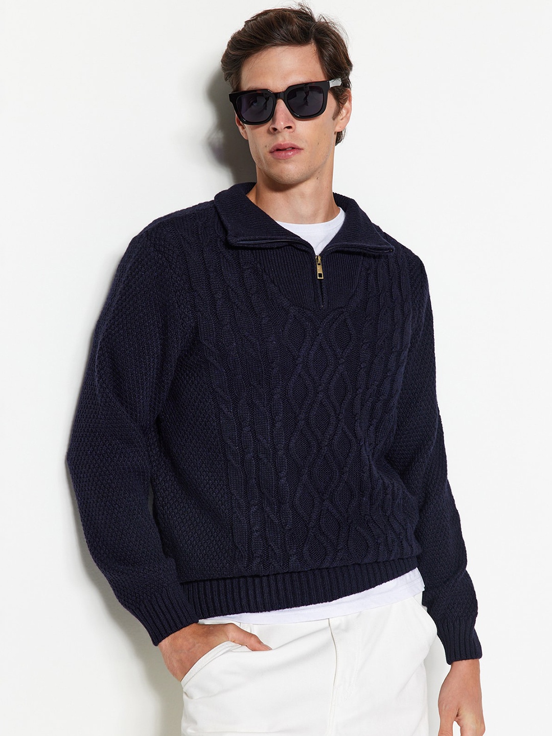 

Trendyol Pullover Shirt Collar Ribbed Sweater, Blue