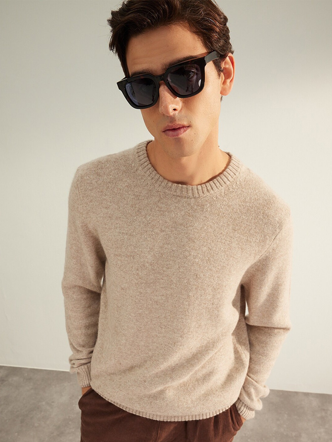 

Trendyol Round Neck Pullover Sweater, Beige