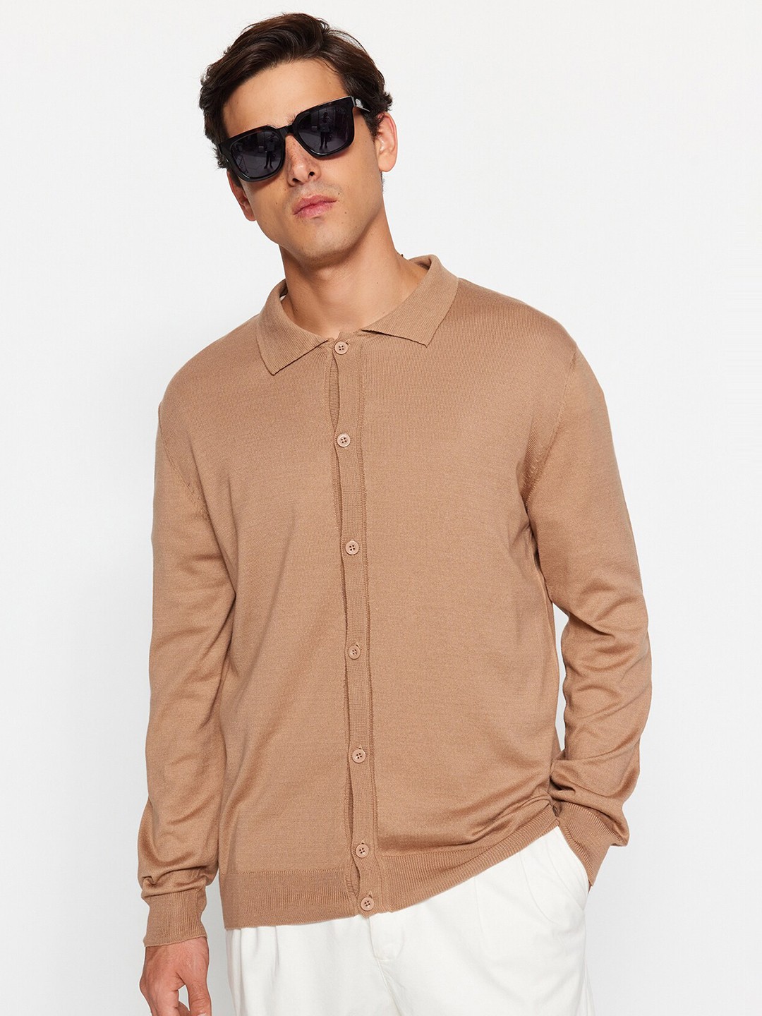 

Trendyol Shirt collar Long Sleeves Cardigan, Beige