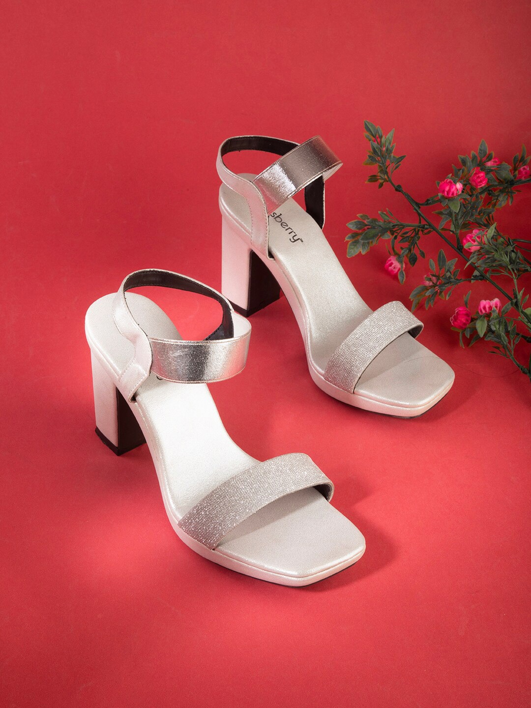 

DressBerry White Embellished Open Toe Block Heels