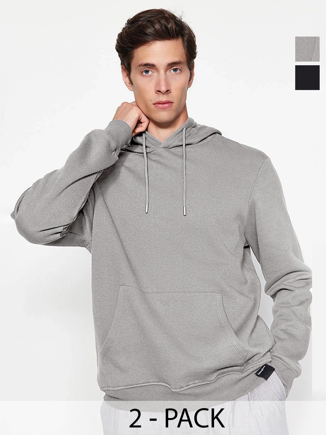 

Trendyol Pack Of 2 Hooded Kangaroo Pocket Sweatshirts, Grey