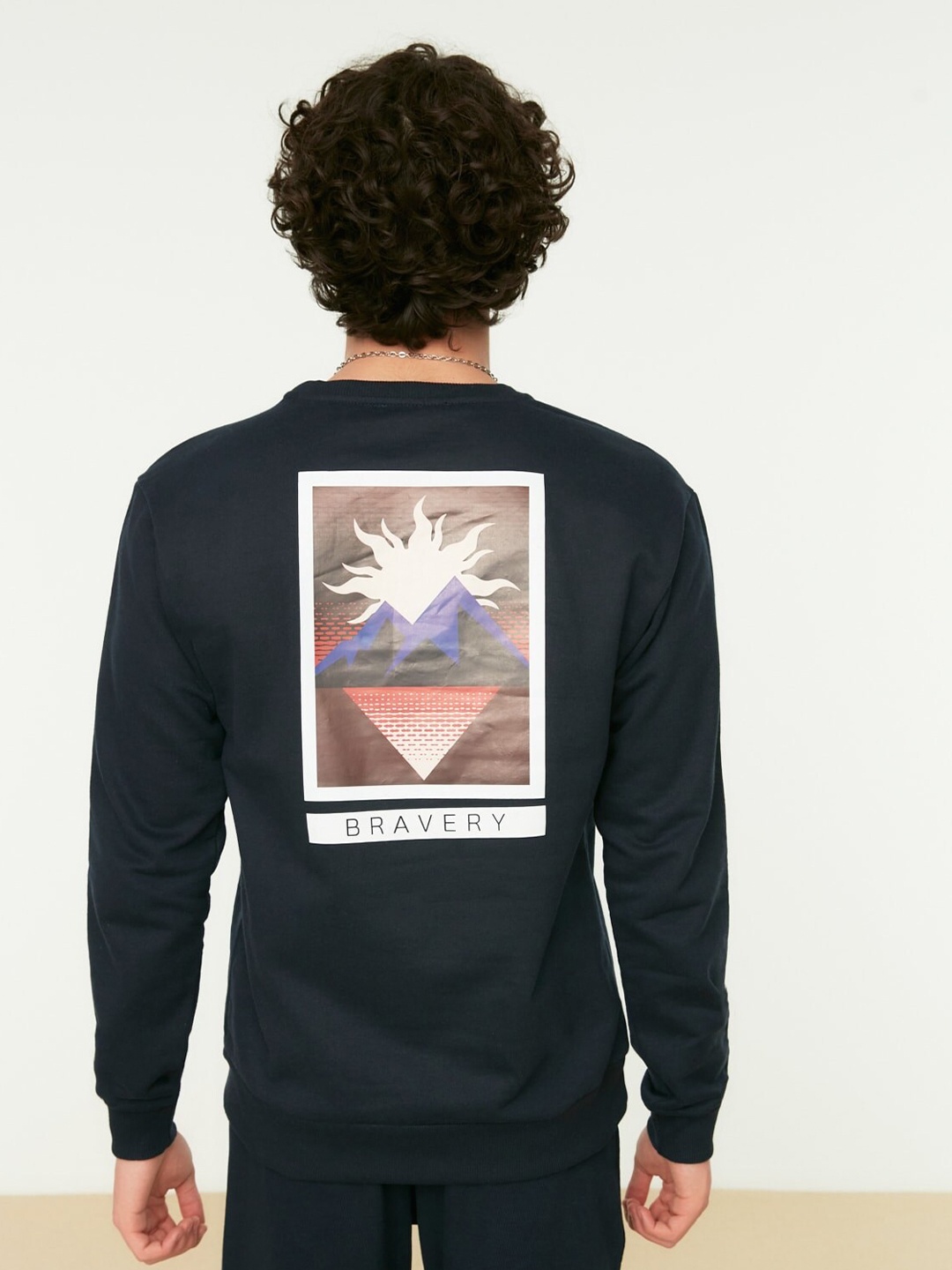 

Trendyol Graphic Printed Round Neck Sweatshirt, Navy blue