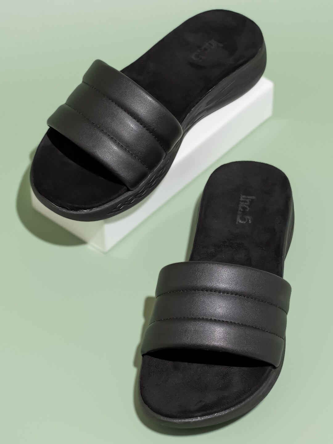 

Inc 5 Textured Open Toe Flatforms Heels, Black