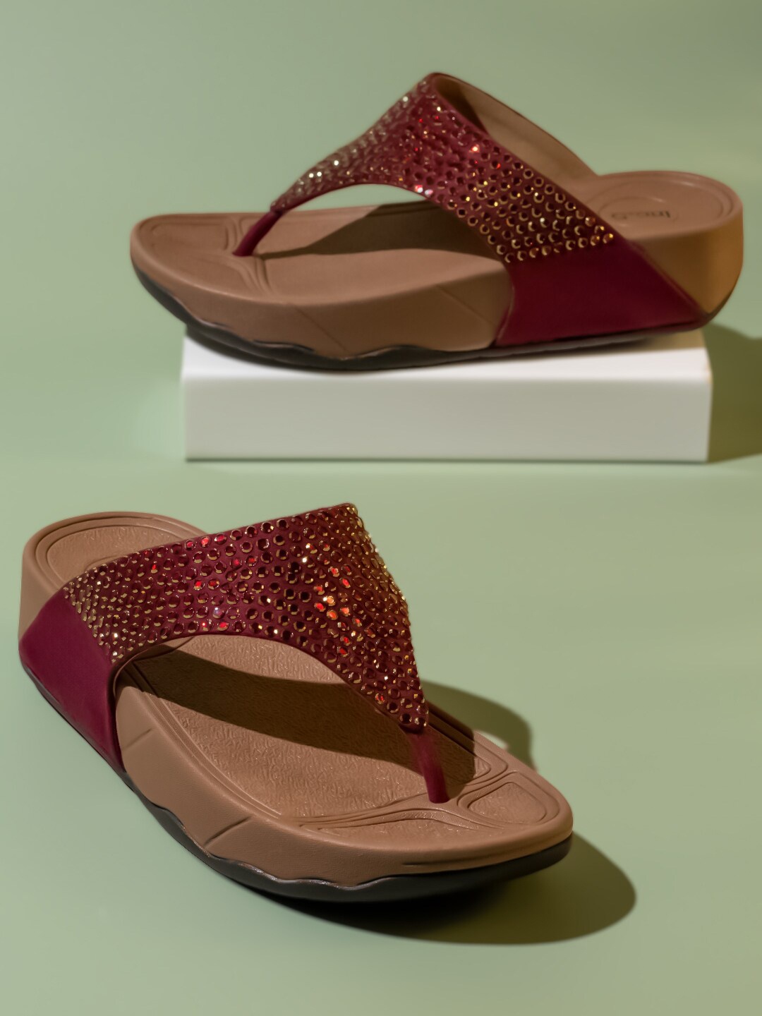 

Inc 5 Embellished Open Toe Comfort Heels, Maroon