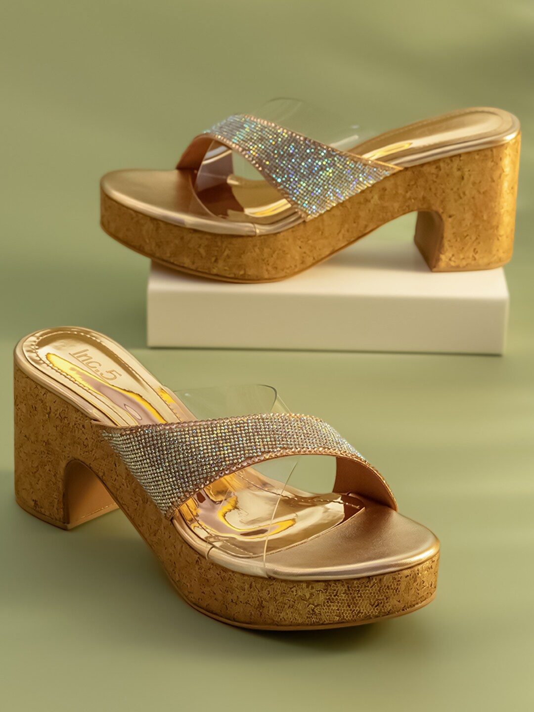 

Inc 5 Open Toe Embellished Platform, Gold