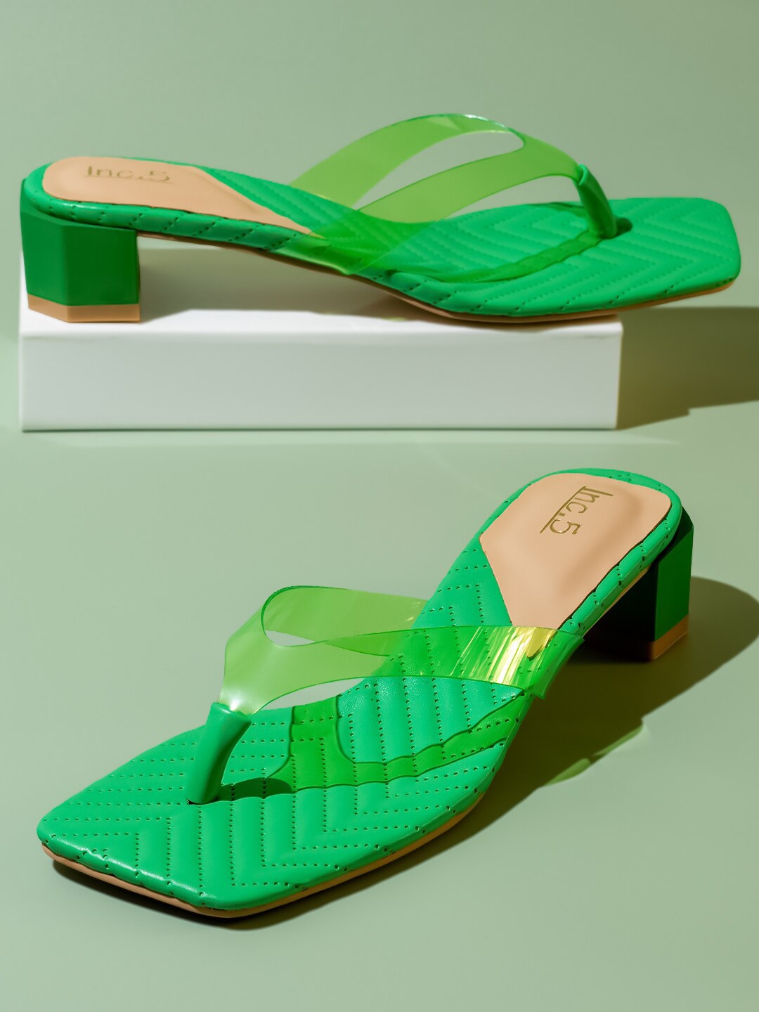 

Inc 5 Open Toe Block Heels, Green