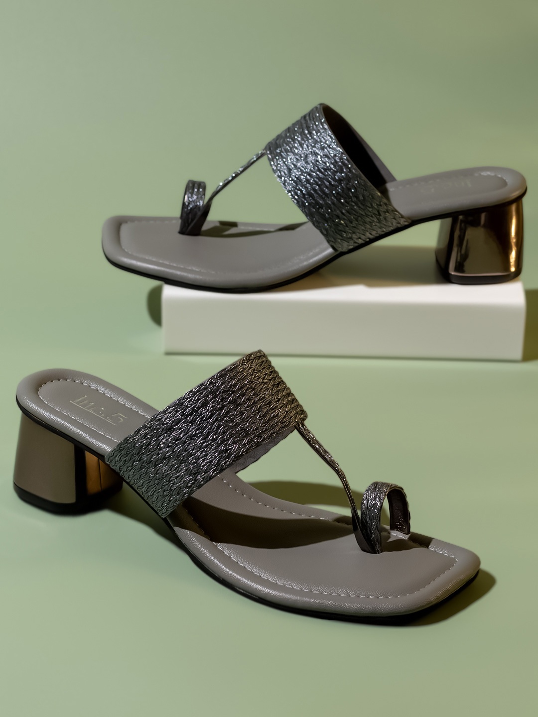 

Inc 5 Textured One Toe Block Heels, Grey