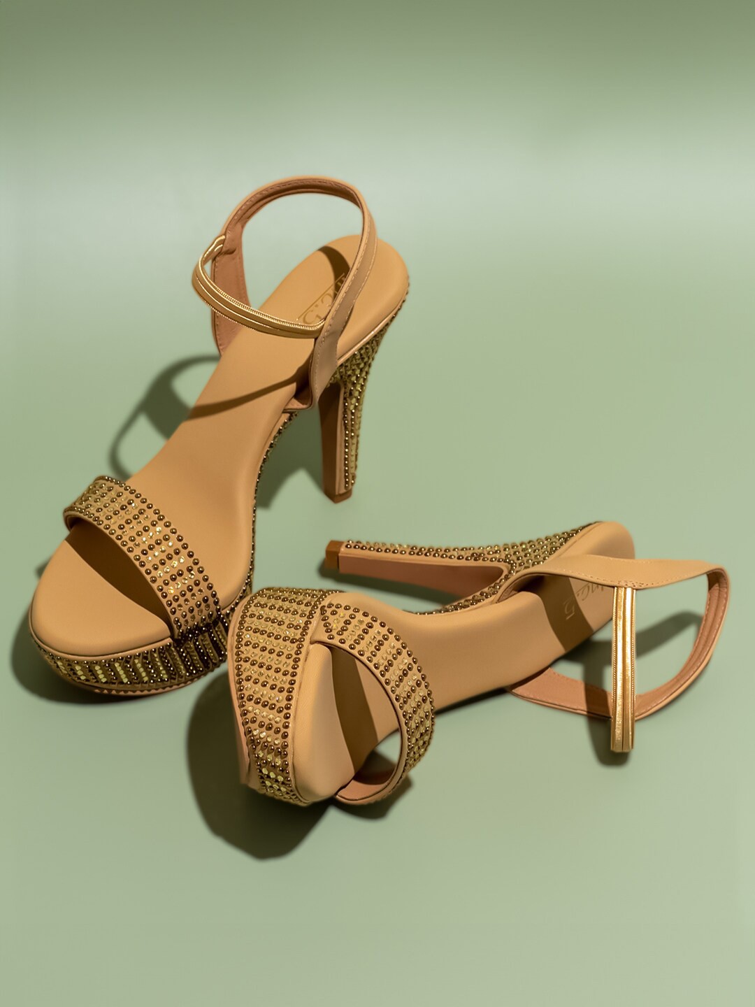 

Inc 5 Embellished Open Toe Platform Heels, Beige