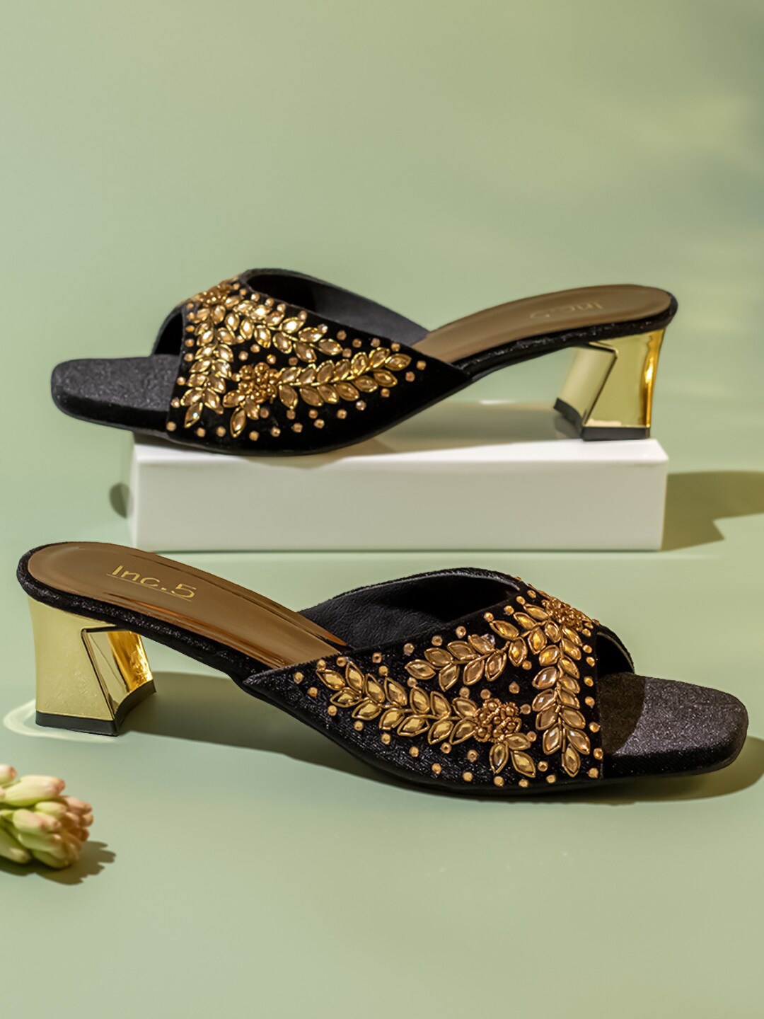 

Inc 5 Embellished Open Toe Block Heels, Black