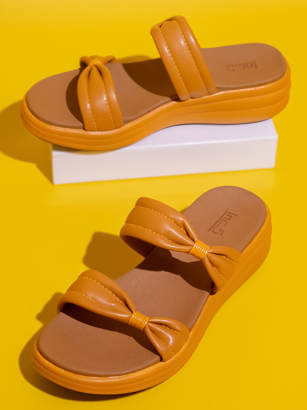 

Inc 5 Open Toe Flatform Heels, Yellow