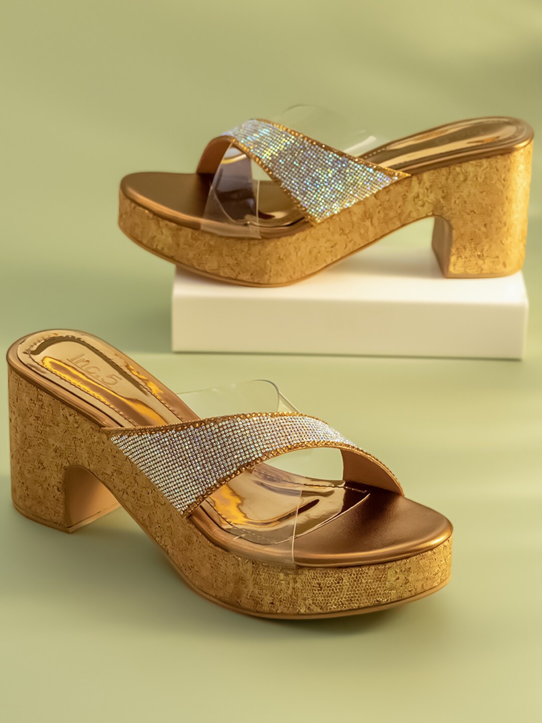 

Inc 5 Embellished Open Toe Block Heels, Gold