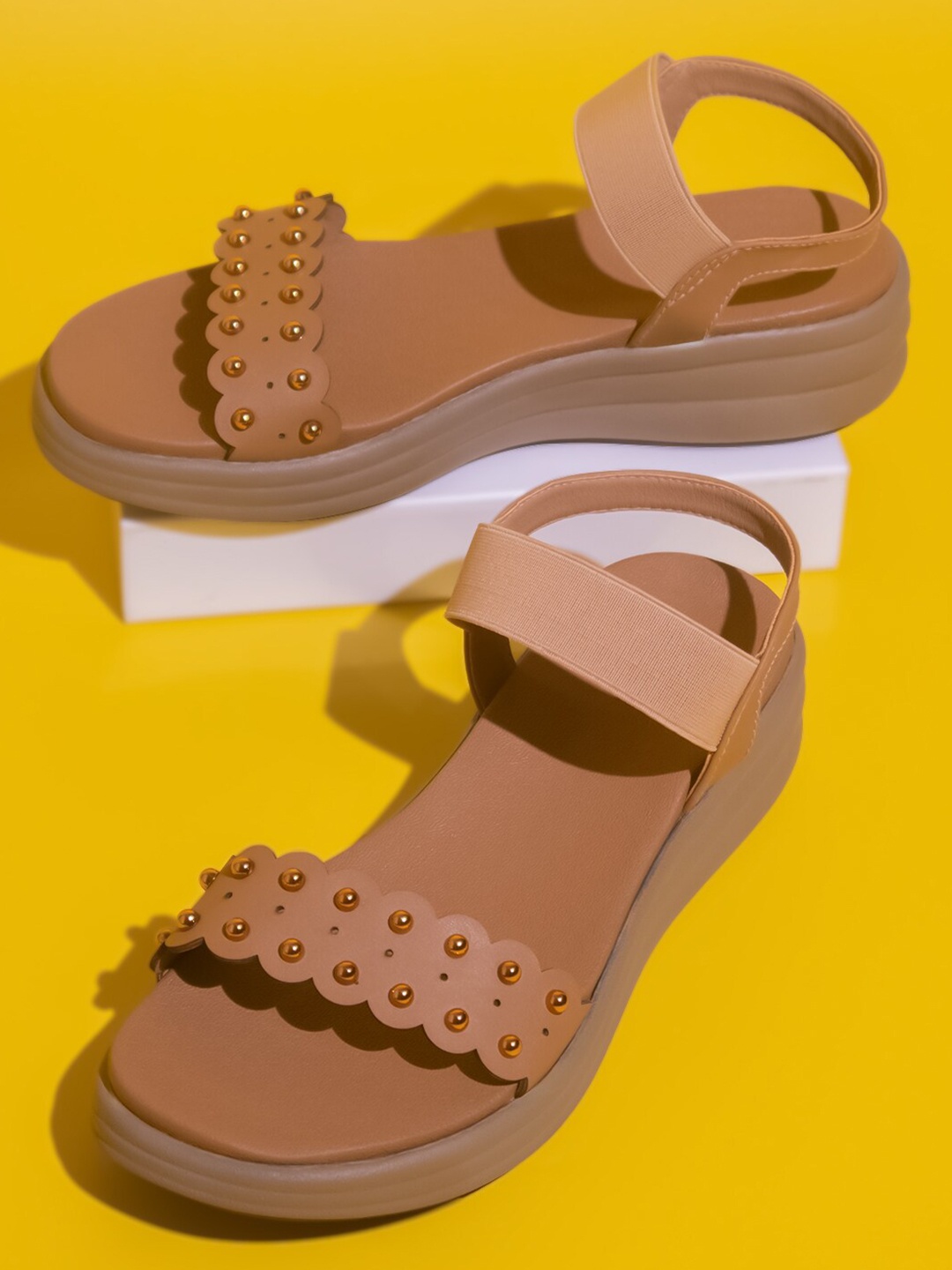 

Inc 5 Embellished Open Toe Flatform Heels, Beige