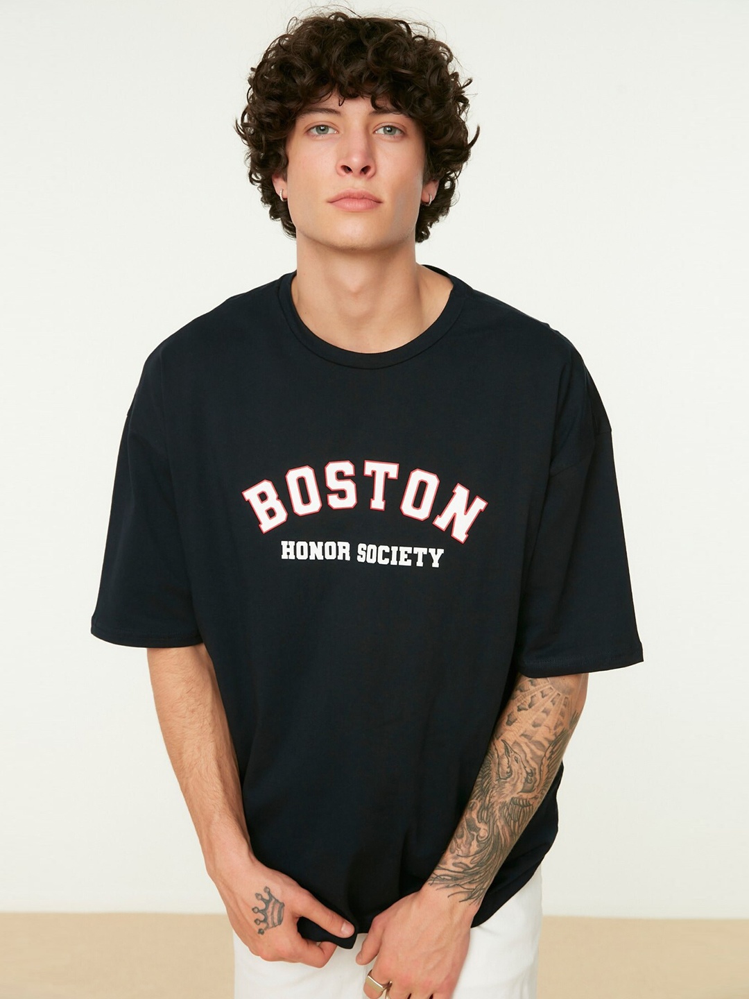 Trendyol Typography Printed Cotton Round Neck T-shirt, Na