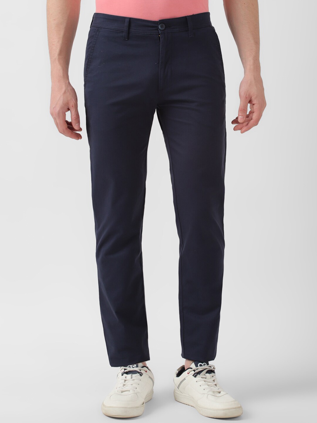 

Peter England Casuals Men Mid-Rise Slim Fit Regular Trousers, Navy blue