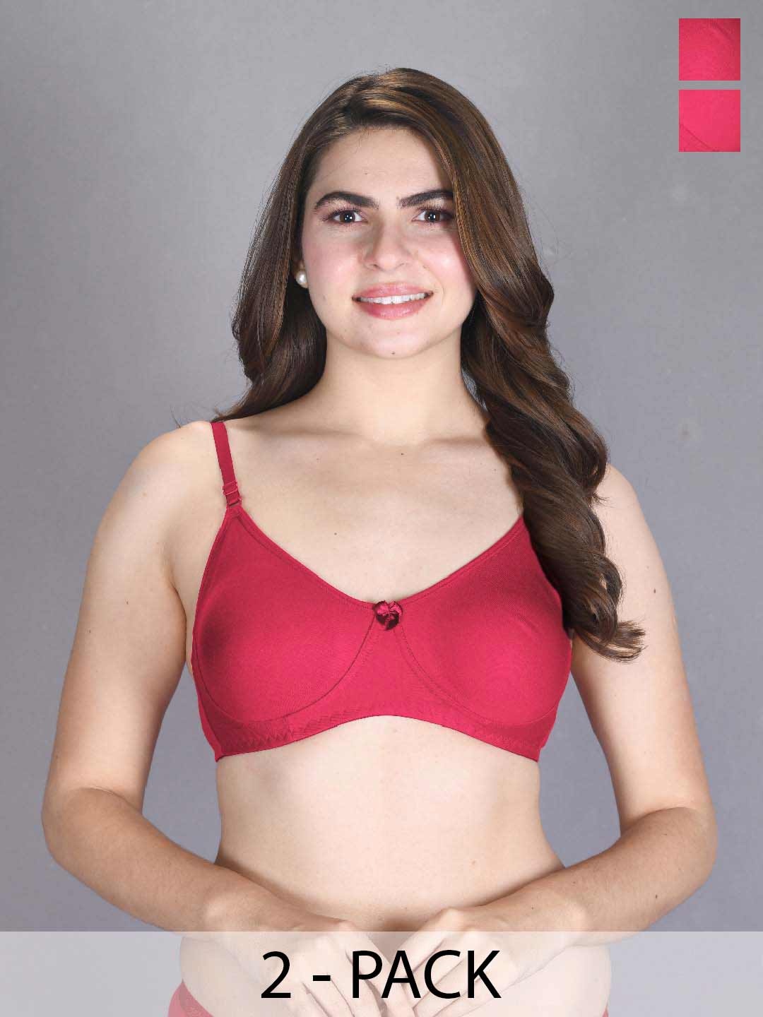 

LUX VENUS Pack of 2 Full Coverage Super Support All Day Comfort Cotton T-shirt Bras, Fuchsia