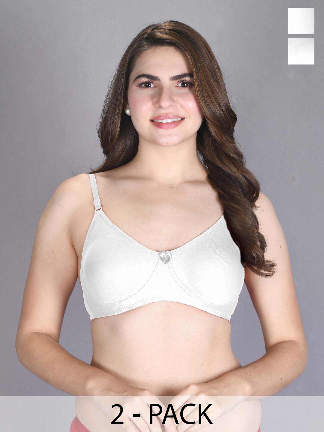 

LUX VENUS Pack of 2 Full Coverage Super Support All Day Comfort Cotton T-shirt Bras, White