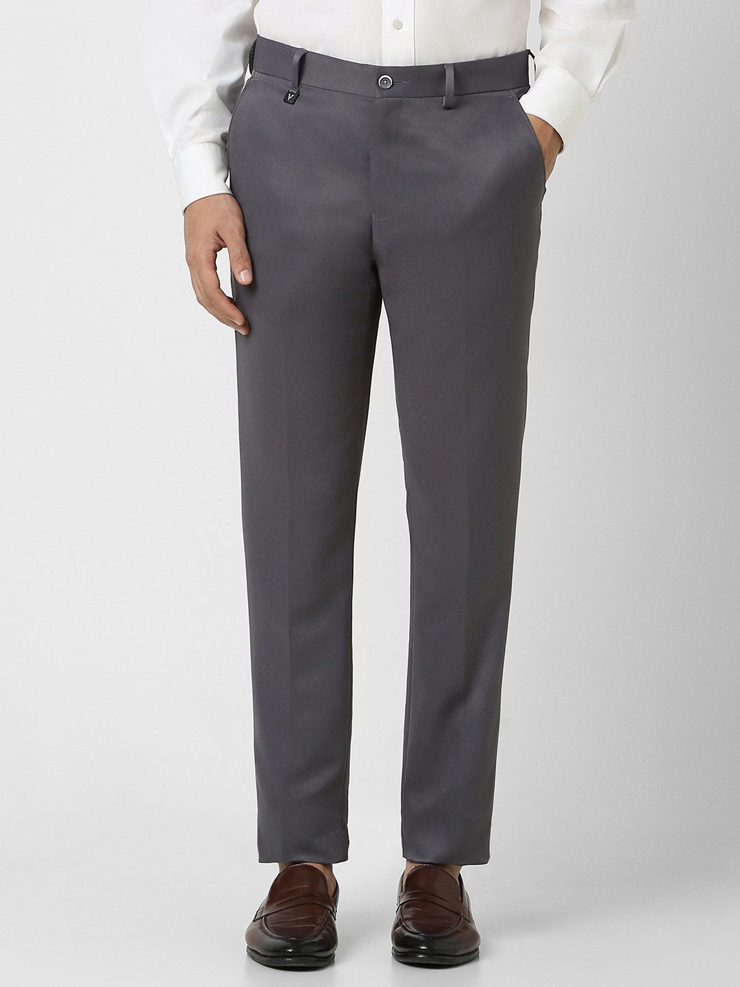

V Dot Men Slim Fit Formal Trousers, Grey