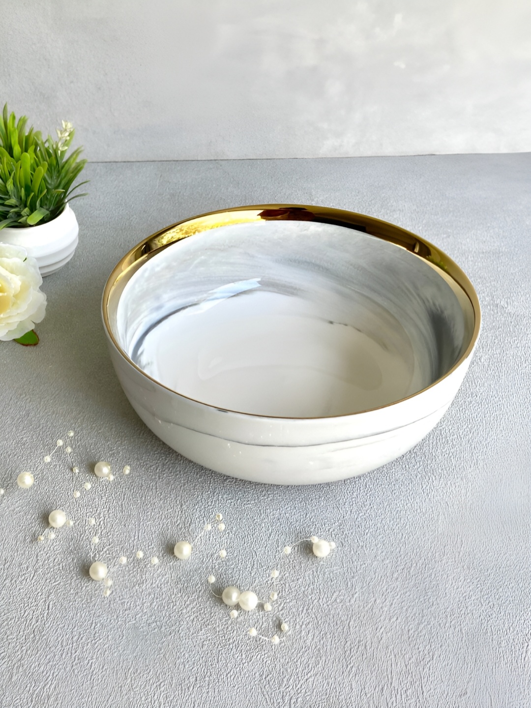 

House of Objects Grey & White Ceramic Easy to Clean Swirl Serving Bowl