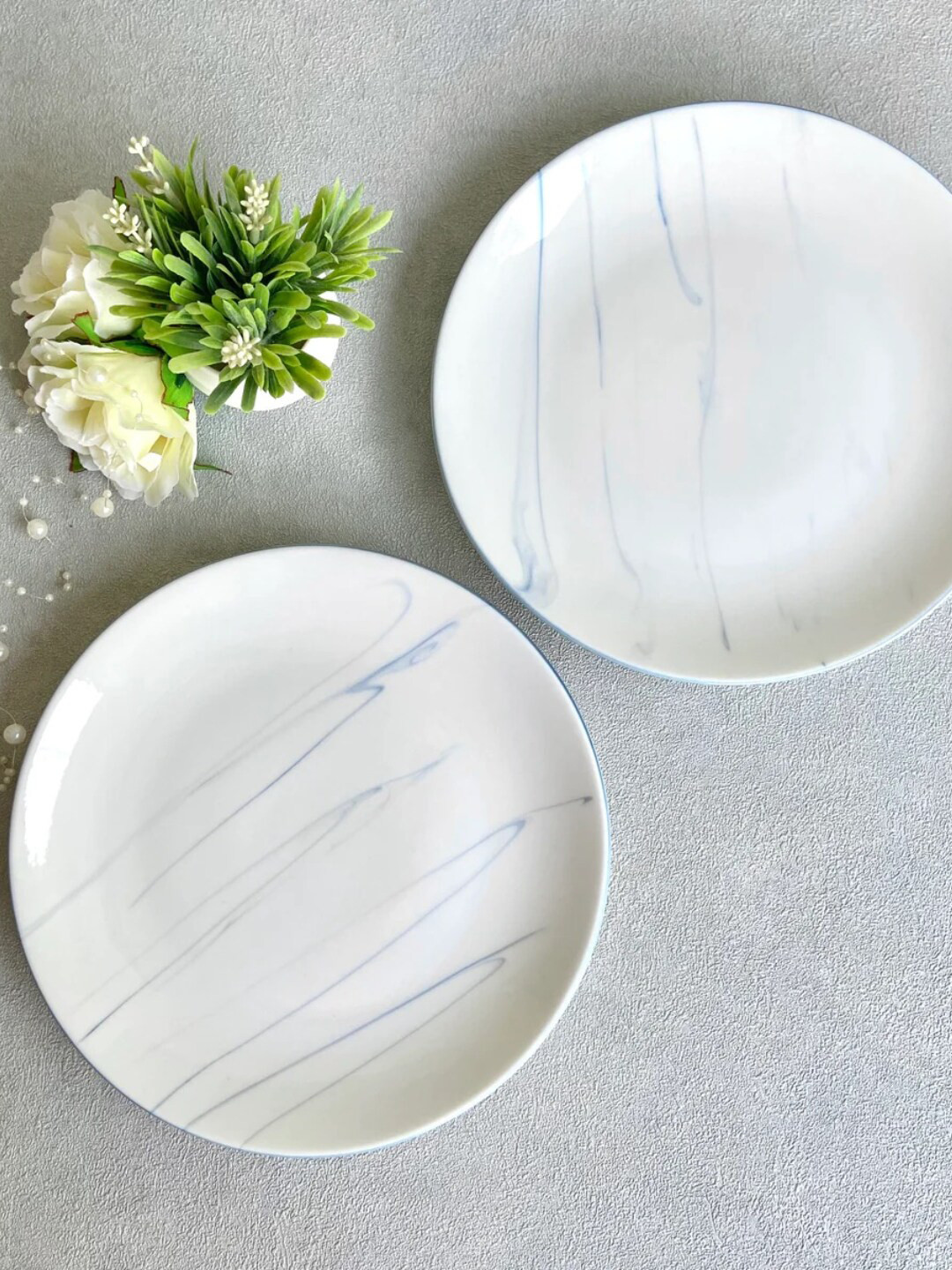 

House of Objects White & Blue 2 Pieces Printed Porcelain Glossy Plates